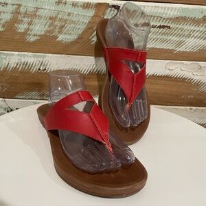 OLUKAI Lala Slide On Sandals 10W Red Leather Athleisure Casual Comfort Travel